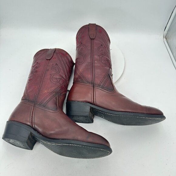 Miragum Men Size 10D Brown Burgundy Leather Slip Resistant Pull On Western Boot - Picture 6 of 13